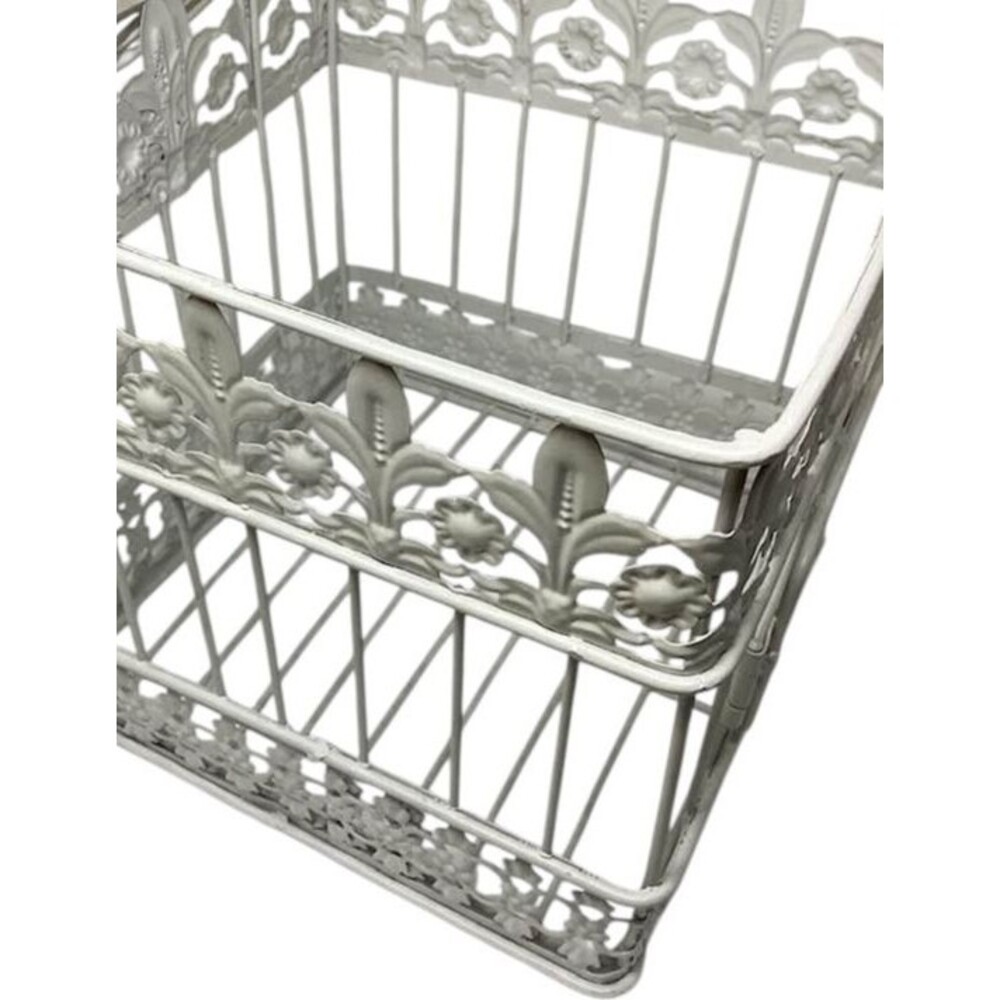 Ornate Metal Cream White Bird Cage Decor Hanging Latch Close Flip Top Wedding - Picture 7 of 9